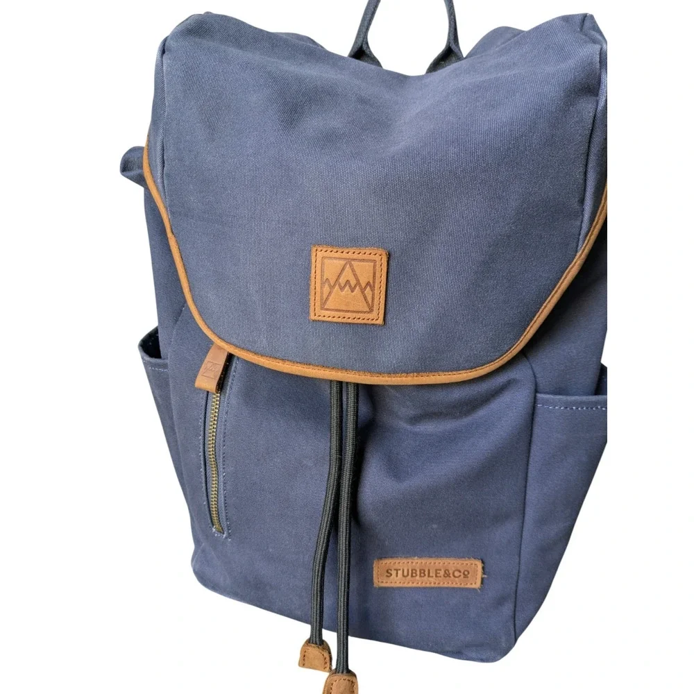 Stubble & Co Navy Blue Canvas Backpack Daypack Hiking Travel Laptop Sleeve